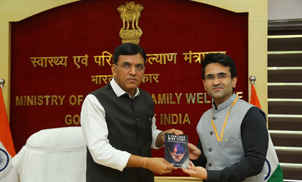 IRS officer Sahil Seth launches his book ‘A confused mind story’ with the first copy to Union health Minister Mansukh L Mandaviya